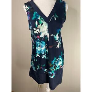 Simply Vera Vera Wang Blue & Green Floral Asymmetrical Rayon Dress Size S